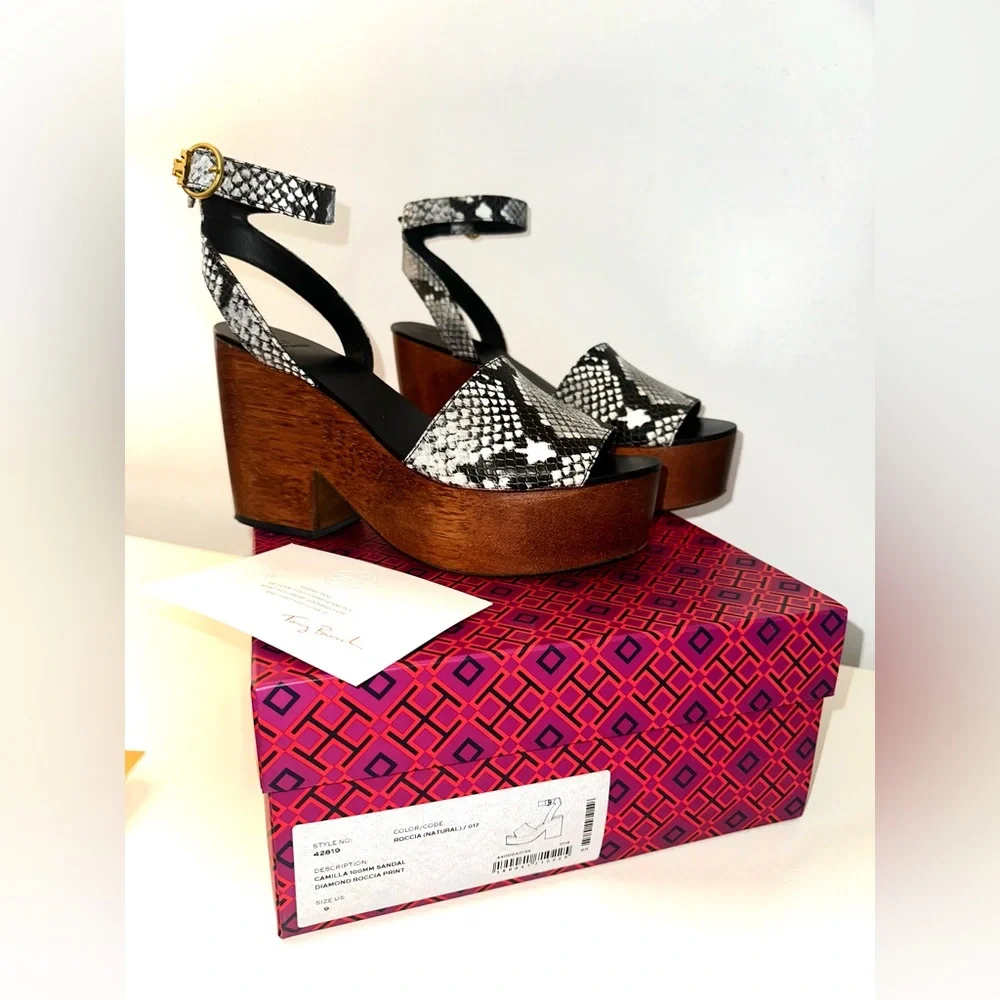 Tory Burch- Snake Embossed Leather Wedges (Size 9) - Picture 1 of 4